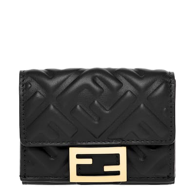 Fendi Compact FF Embossed Micro Trifold Baguette Wallet
