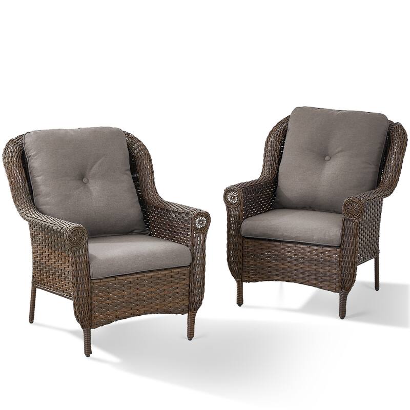Outdoor Brown Rattan Patio Chair with Cushion