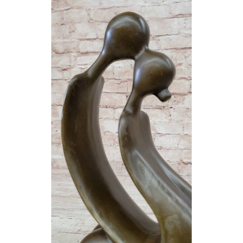 Abstract Bronze Sculpture Of A Couple Kissing - Love Romance Original Art