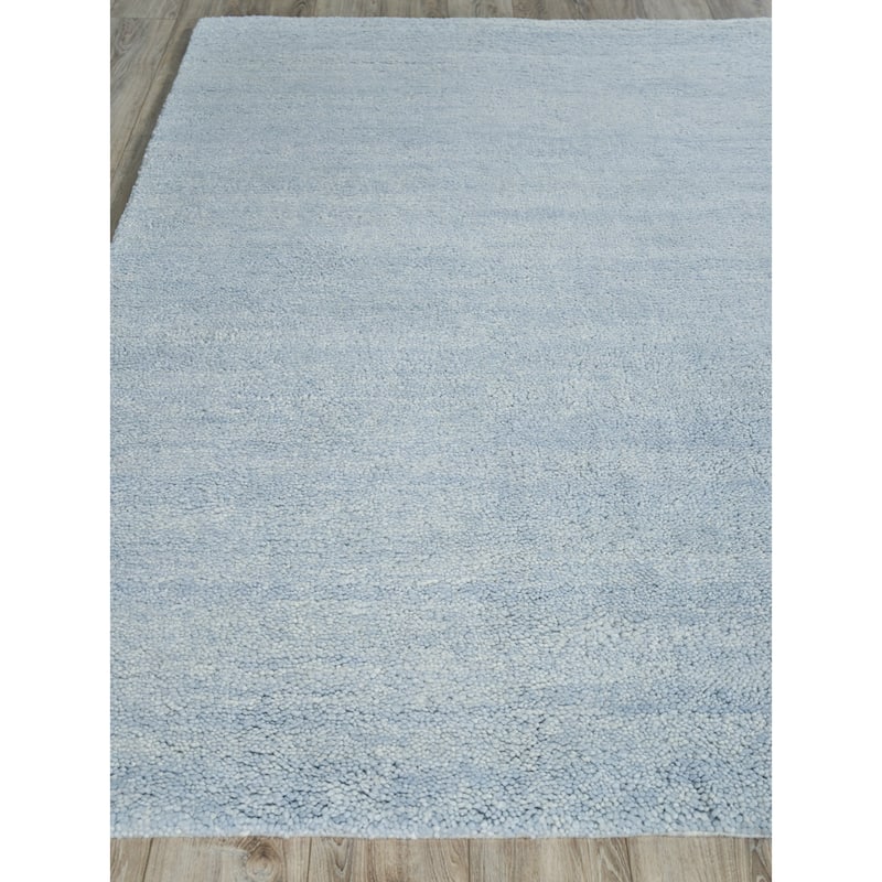 EXQUISITE RUGS Merino Wool Hand-knotted Blue Area Rug.
