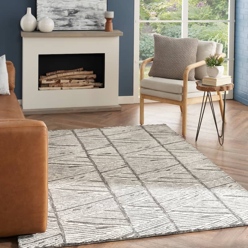 Nourison Vail Textured Rustic Farmhouse Area Rug - 3'9" x 5'9" - Grey/White - Rectangle