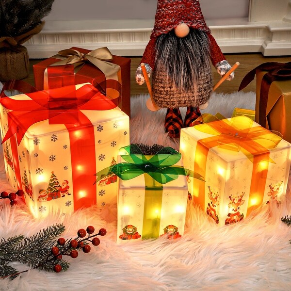 Christmas Decorations Lighted Gift Boxes, Set of 3 Gift Boxes