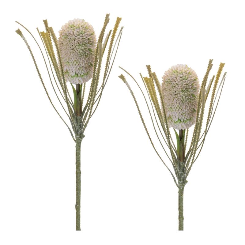 Artificial Protea Floral Stem Spray - 28.5" - White and Green - Set of 6