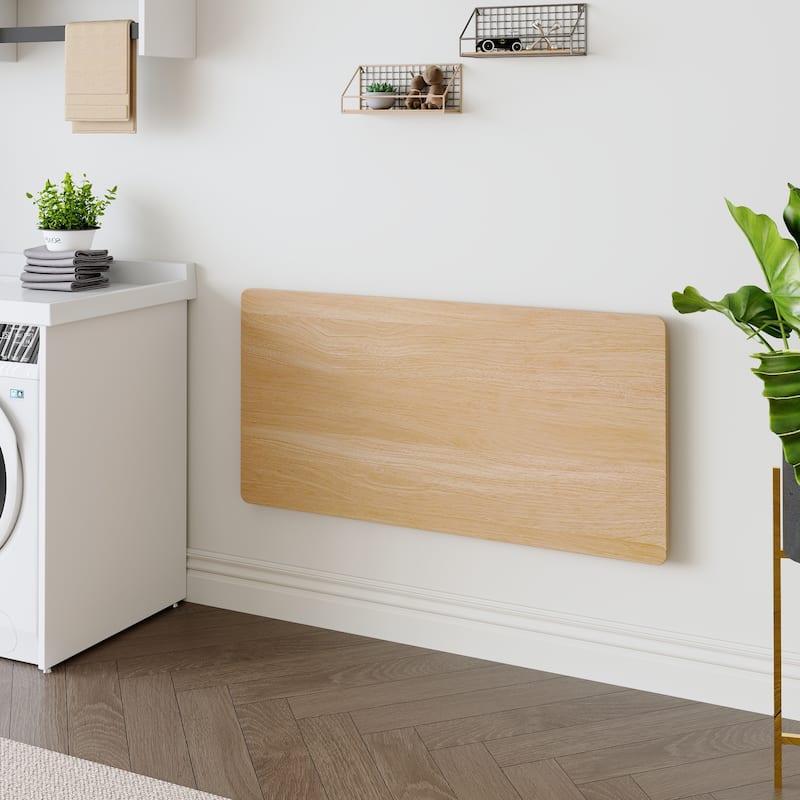 Versatile Folding Side Table Wall Mounted Magazine Holder Workbench Fold Down Desk with Smooth Rounded Corners and Wood Grain