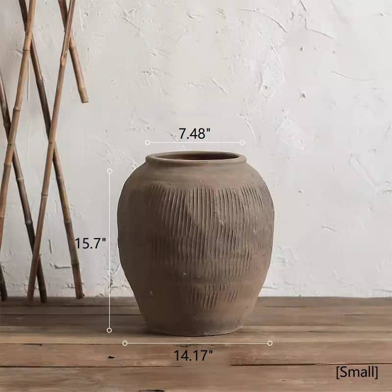 RusticReach Round Earthenware Brown Pot - [A]-Small