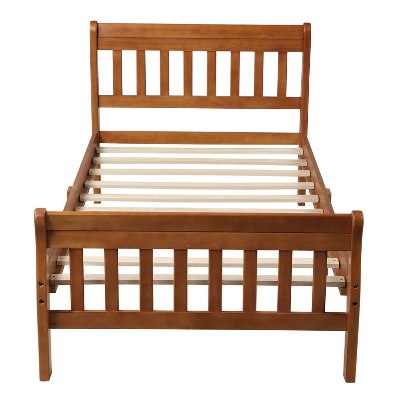 Twin Sleigh Bed Frame Wood Platform Bed with Headboard and Footboard No Box Spring