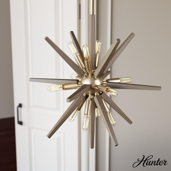 slide 2 of 12, Hunter Jupiter Star Pendant - Entry, Dining Room - Mid-Century Modern, Sputnik 18" - 12 Light - Alturas Gold
