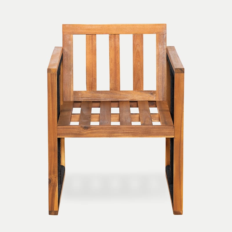 Christopher Knight Home - Valmont Modern Outdoor Acacia Wood Dining Arm Chair with Rope Back & Washable Cushion, Set of 2