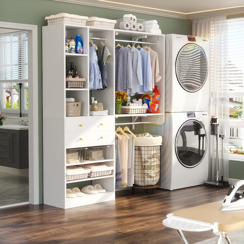 Grimm 5FT Small Closet System with Drawers, 60" Closet Organizer System with Reversible Hanging Shelving