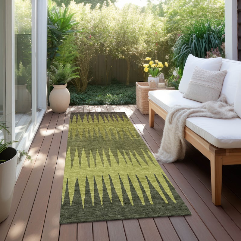 Machine Washable Indoor/ Outdoor Chantille Ombre Contemporary Rug - Olive - 2'3" x 7'6"