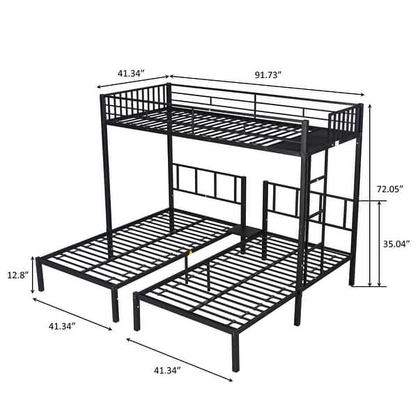 slide 2 of 17, Industrial Modern Triple Twin Bunk Bed with Sturdy Metal and Safety Guardrail, Noise Reduced, No Box Spring Needed, Black Black