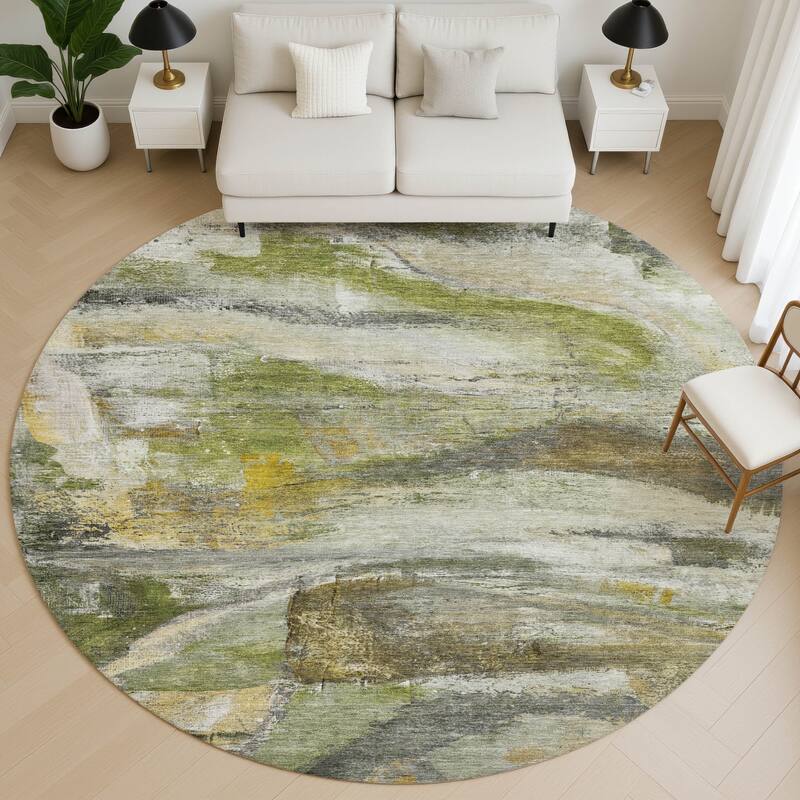 Premium Washable Super Soft Abstract Chic Mayfield Rug - Olive - 8' x 8'