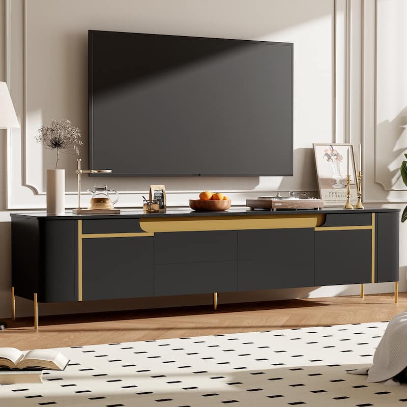 Modern Media Storage Console TV Stand with 4 Drawers & Metal Legs
