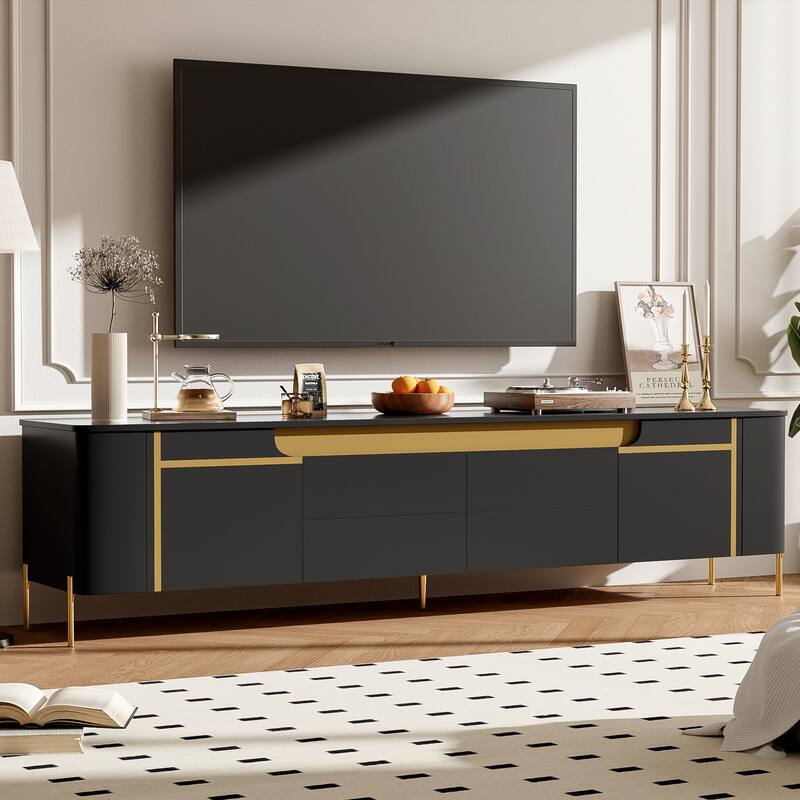 Roomfitters TV Stand for up to 80 Inch TV, Modern Cabinet with 4 Drawers, Spacious Storage and Metal Legs - Black