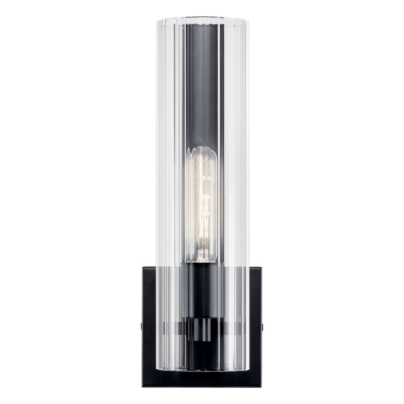 Jemsa 14 in. 1-Light Wall Sconce with Clear Fluted Glass Shade