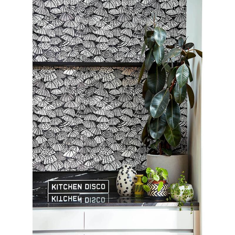 Dara Black Jolly Brollies Wallpaper