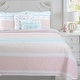 preview thumbnail 1 of 5, Cozy Line Home Fashions Pastel Stripped Star Ruffle Embroidered Floral Light Pink Peach Blue White Cotton Quilt Bedding Set