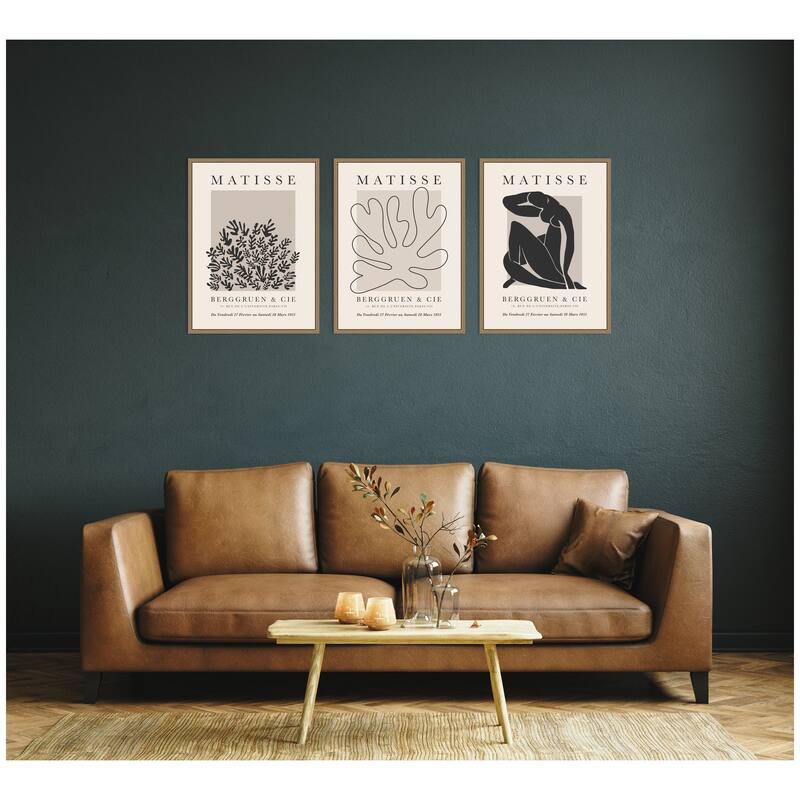 Kate and Laurel Matisse Inspired Florals & Woman Silhouette 3 Piece Framed Canvas Wall Art Set by Gabrielly Guedes