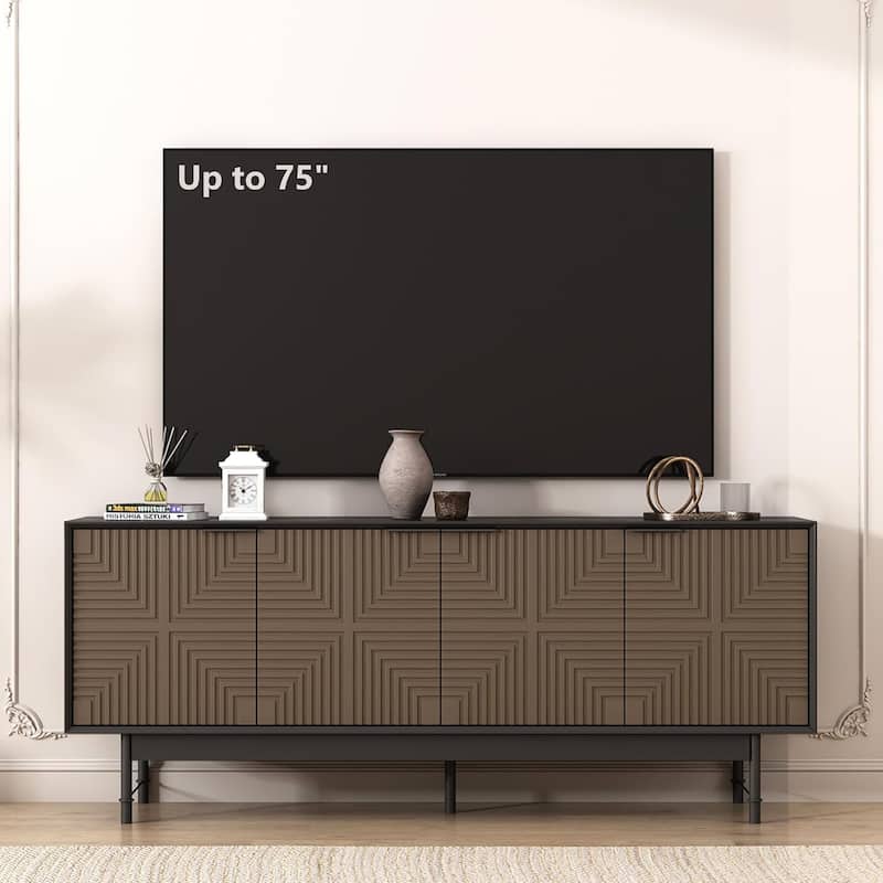 WESOME 64.45" Mid-Century TV Stand Entertainment Center with Doors - Multi