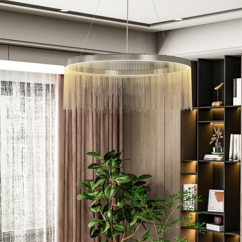Modern LED Tassel Linear Chandelier Luxury Silver Pendant Light Home