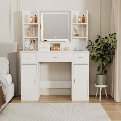 Newly designed smart mirror dressing table with drawers and storage cabinet,dressing table with dressing pad