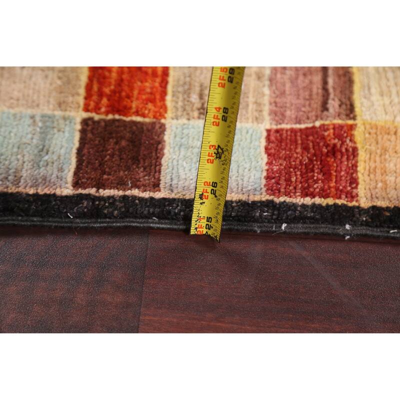 Checkered Gabbeh Kashkoli Oriental Area Rug Hand-knotted Wool Carpet - 3'4" x 4'10"
