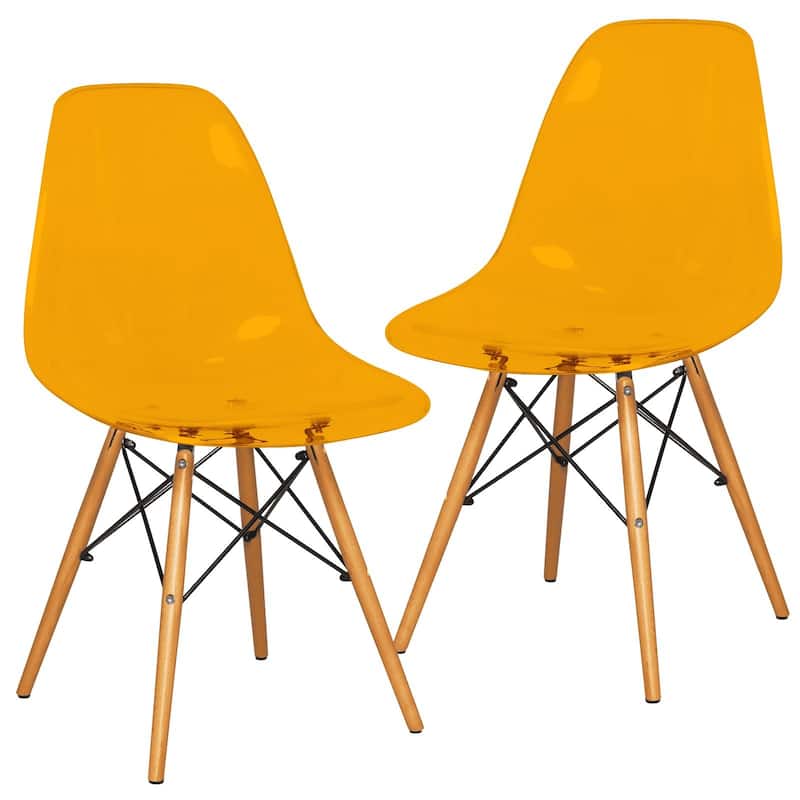 Cresco Acrylic Dining Chair in Solid Beech Wood Legs Banquet Side Chair (Set of 2) for Indoor and Outdoor - 32" Height - Transparent Orange