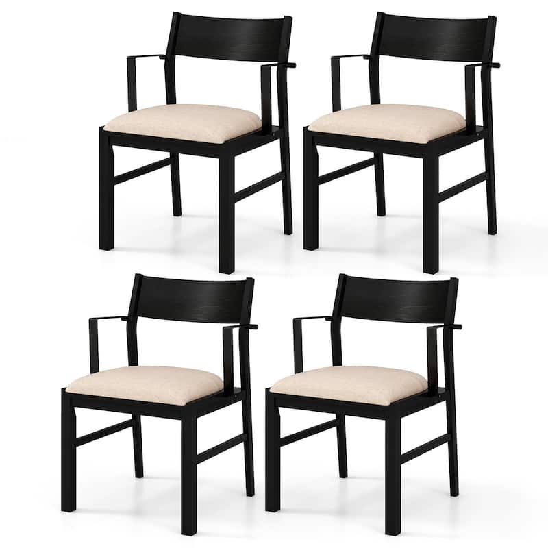 Gymax Dining Chair w/ Arms Set of 4 Modern Kitchen Chairs w/ Contoured - Black - Set of 4