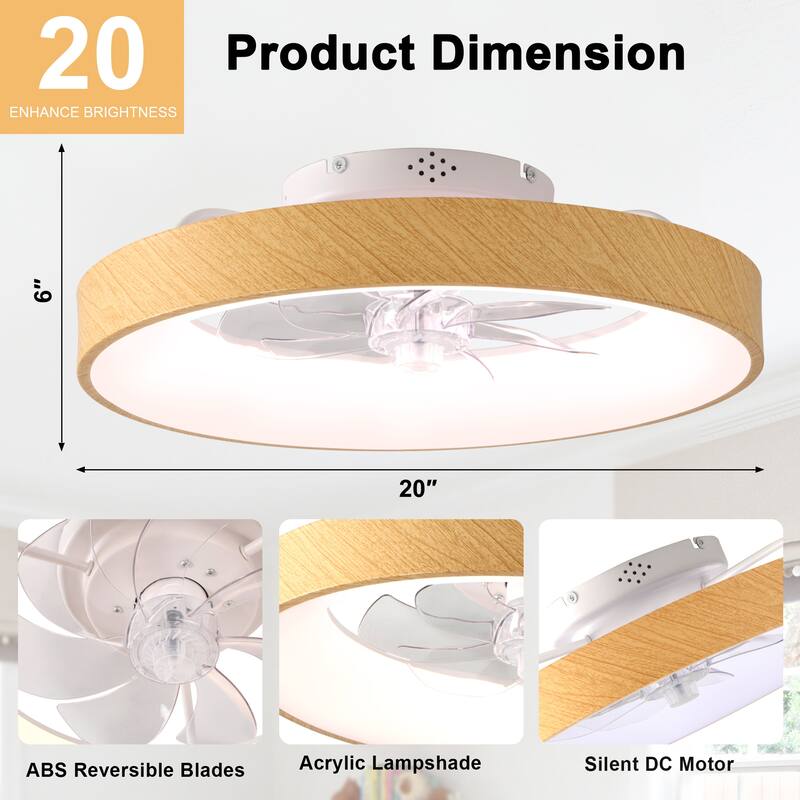 Cusp Barn 20" Modern RGB Ceiling Fans with Light, Low Profile Flush Mount Smart Ceiling Fan with Alexa/Tuya APP/Voice Control