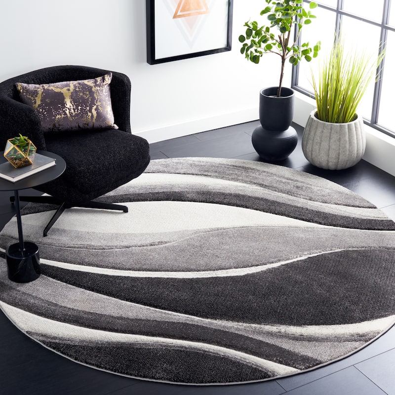 SAFAVIEH Hollywood Deep Mid-Century Modern Abstract Rug - 3' Round - Grey/Ivory - Round