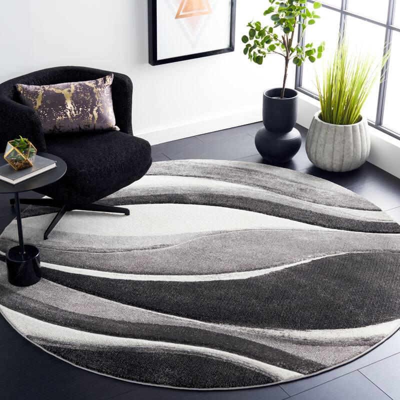 SAFAVIEH Hollywood Deep Mid-Century Modern Abstract Rug - 6'7" x 6'7" Round - Grey/Ivory