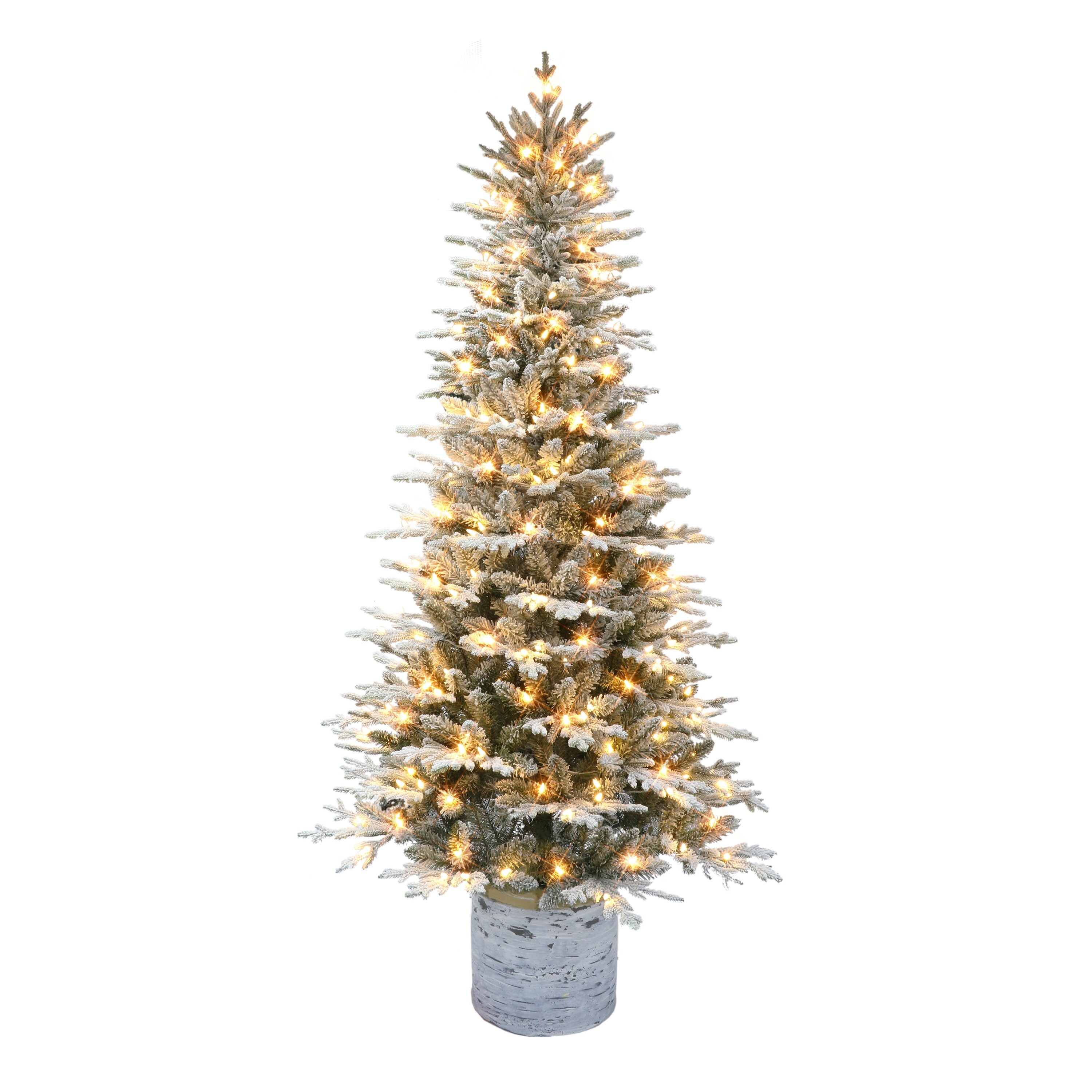 Puleo International 7.5 ft. Pre-lit Potted Flocked Arctic Fir Artificial Christmas Tree
