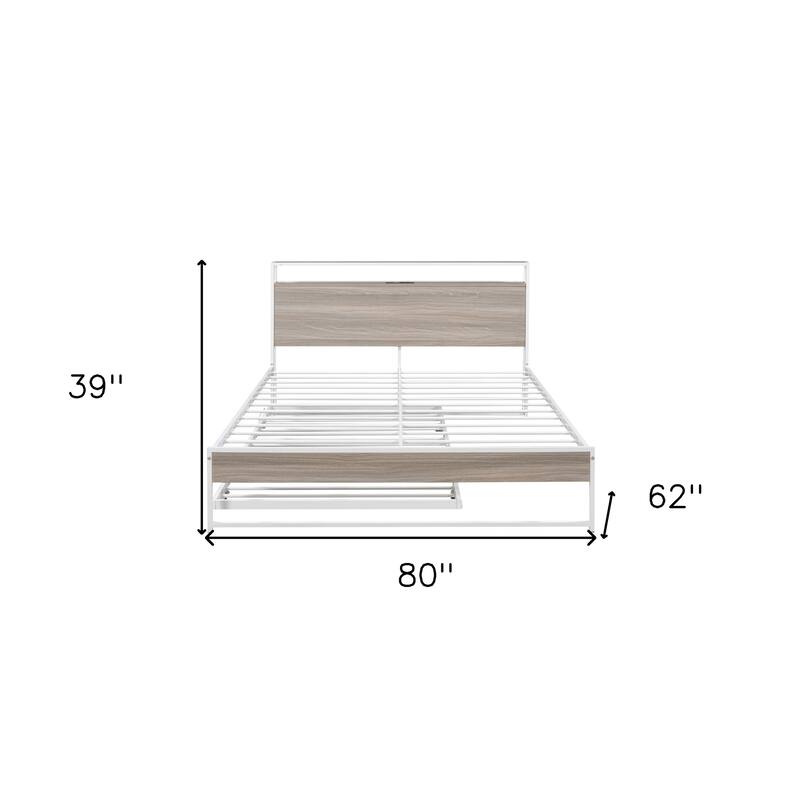 HomeRoots White Metal Queen Bed Frame With Trundle