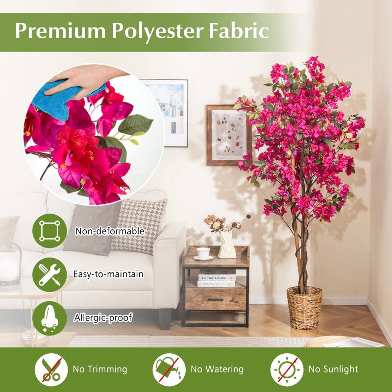 Gymax 6 FT Artificial Bougainvillea Tree Set of 2 Tall Faux Pre-potted