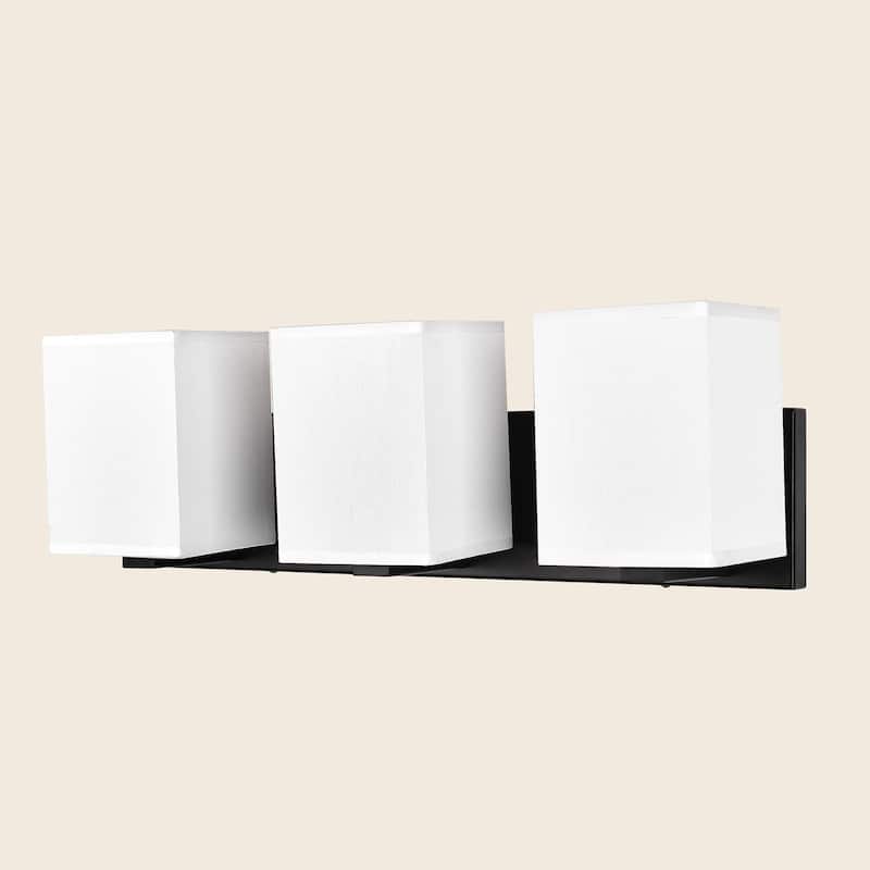 kirahee Matte Black Bathroom Vanity Light, 3-Light Vanity Lighting fixtures Over Mirror,Wall Sconces with White Fabric Shades