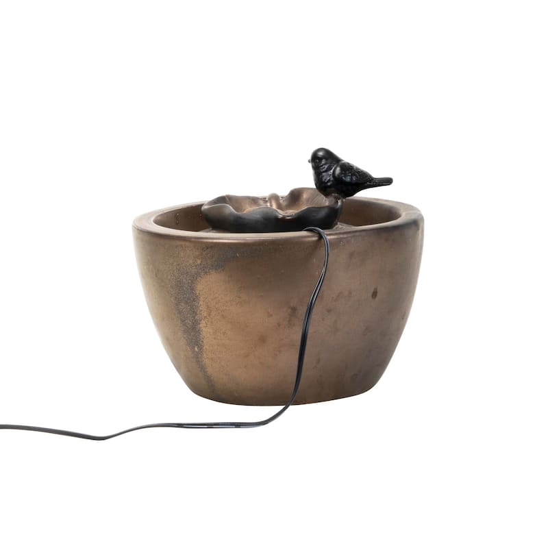 Foreside Home & Garden Bronze Bird on Leaf Indoor Water Fountain With Pump - 7x7x7.5