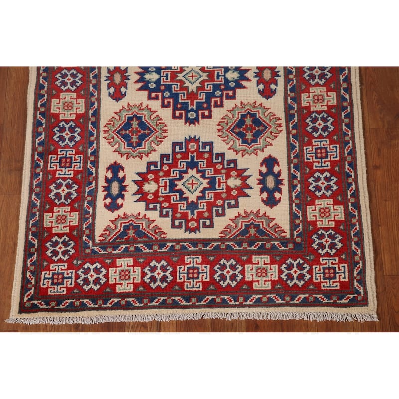 Kazak Accent Rug Hand-Knotted Oriental Wool Carpet - 2'11" x 4'2"
