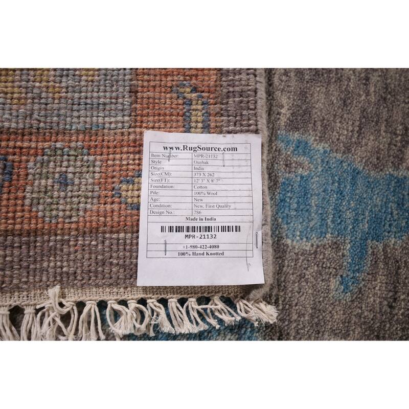 Gray Oushak Indian Area Rug Handmade Wool Carpet - 8'7"x 12'3"