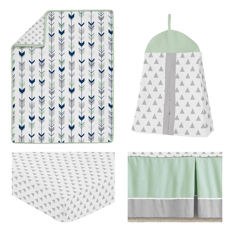 Sweet Jojo Designs Navy Blue Grey and Mint Mod Arrow Collection 4-piece Bumperless Crib Bedding Set