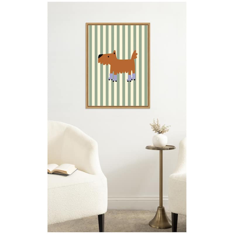 Kate and Laurel Skating Dog by Laura Moss Framed Canvas Wall Art Print