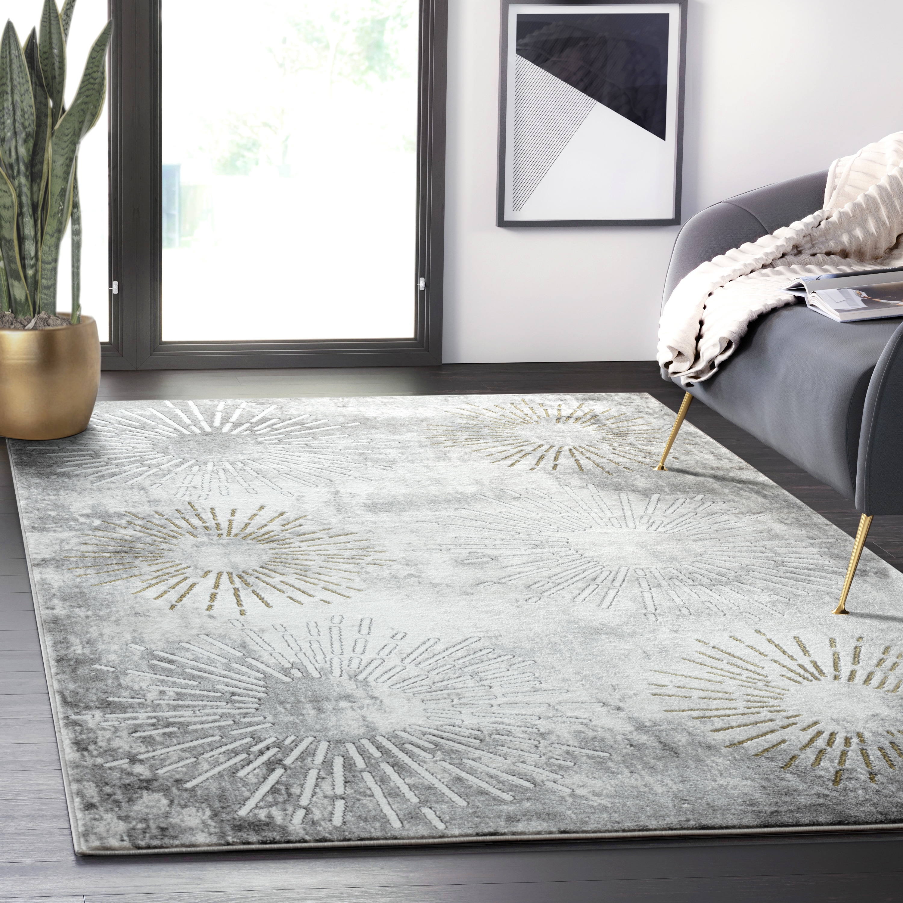 Abani Luna Grey and Gold Fireworks Area Rug