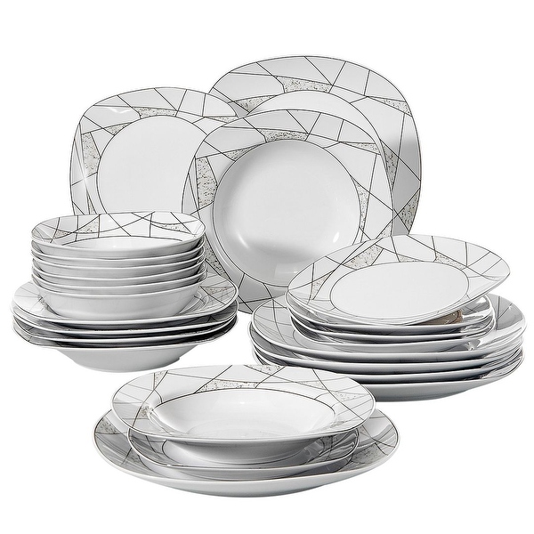 VEWEET Serena Porcelain Dinner Plate Set Service for 6 On