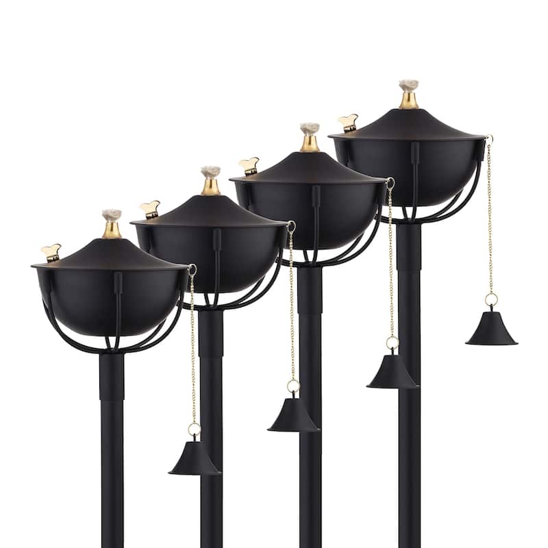 Maui Tiki Style Torch with 54" Pole - Smooth Black - 4 Pack