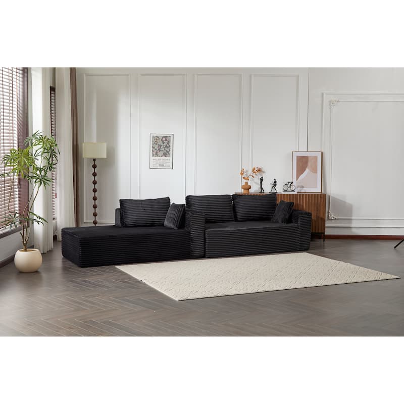 Modular L Shaped Sectional Sofa with Chaise Lounge, Corduroy Upholstered Boneless Sleeper Sofa, Compression Sofa with Deep Seat