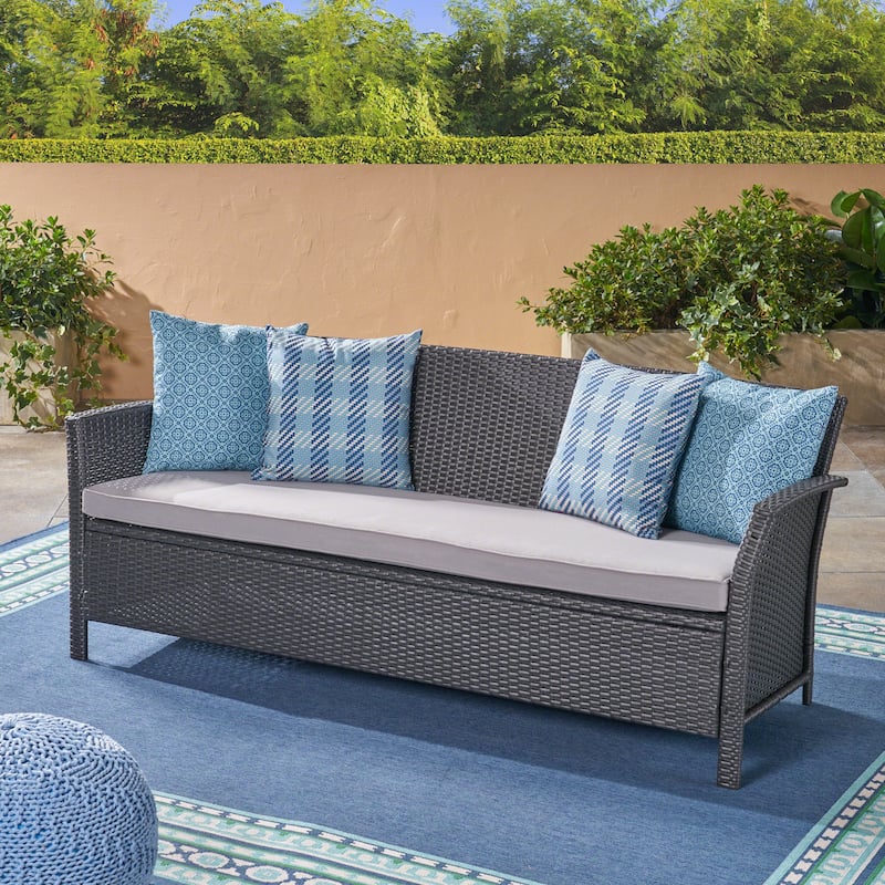 St. Lucia Outdoor Wicker 3 Seater Sofa by Christopher Knight Home - grey + silver