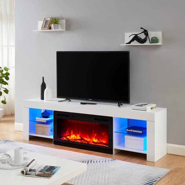 78.7'' Wood Media Console TV Stand Classic Entertainment Center - White