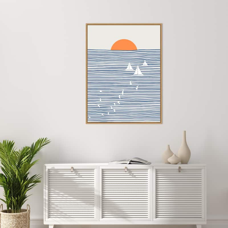 Three White Sails by Little Dean Framed Canvas Wall Art