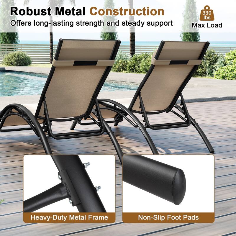 Gymax Patio Chaise Lounges Set of 2 w/5-Position Backrest & Breathable