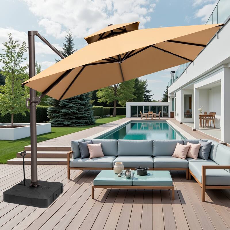 Outdoor Patio 10 x 13 FT Cantilever Umbrella Double Top with Rod Base