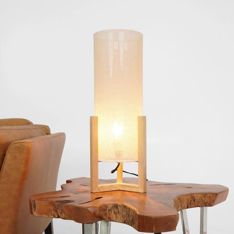 Libra Wooden Base Cylindrical Table Lamp with Warm Glow - Walnut